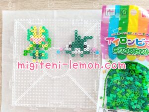 hahakomori-leavanny-yabukuron-trubbish-pokemon-handmade-green-iron-beads-daiso-square-small-kawaii