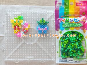 cuwawa-comfey-nazonokusa-oddish-pokemon-handmade-iron-beads-green-kids-daiso-small-square-kawaii-flower