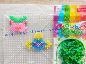 hanecco-hoppip-watacco-jumpluff-pokemon-handmade-iron-beads-daiso-small-square-kawaii-green-100kin-kids
