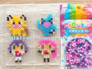musashi-kojiro-nyasu-meowth-sonansu-wobbuffet-rocket-pokemon-kawaii-anipoke-handmade-iron-beads-purple-daiso-small-square-100kin-kids