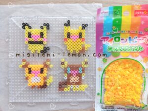 pichu-pikachu-raichu-pokemon-handmade-iron-beads-daiso-small-square-kawaii-kids-daiso-alola-yellow-black-oyako-100kin