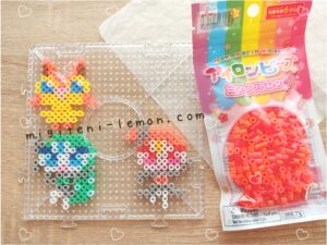 meloetta-voice-step-victini-pokemon-handmade-iron-beads-100kin-daiso-small-square-plate-kawaii-green-orange-kids
