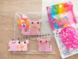 pokefuta-yadon-slowpoke-koiking-magikarp-metamon-ditto-manhole-kagawa-handmade-pokemon-kawaii-iron-beads-100kin-daiso-small-square-material-pink-kids