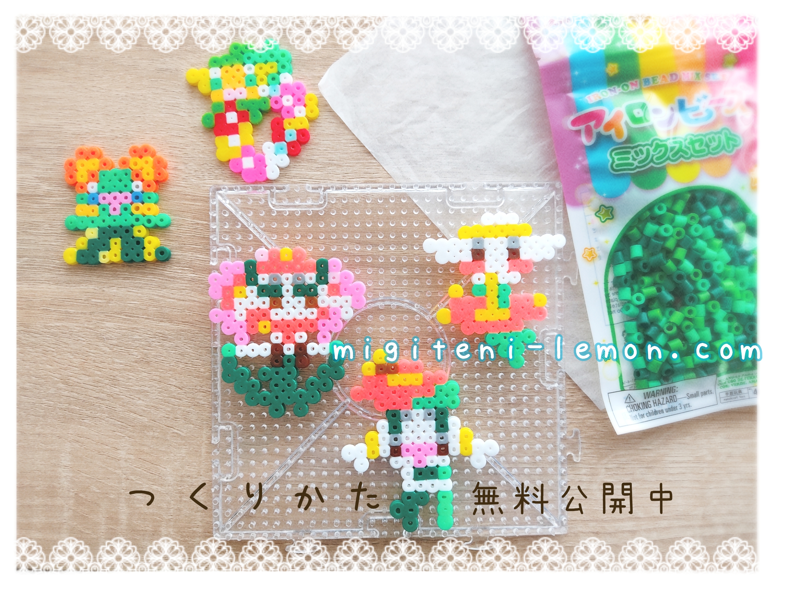 flabebe-floette-florges-kawaii-fairy-pokemon-handmade-iron-beads-free-zuan-daiso-small-square-kids-flower-kireihana-kyuwawa